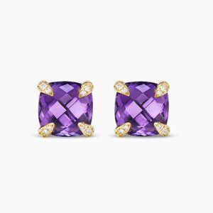 Chatelaine® Stud Earrings 18K Yellow Gold with Amethyst and Diamonds, 8mm